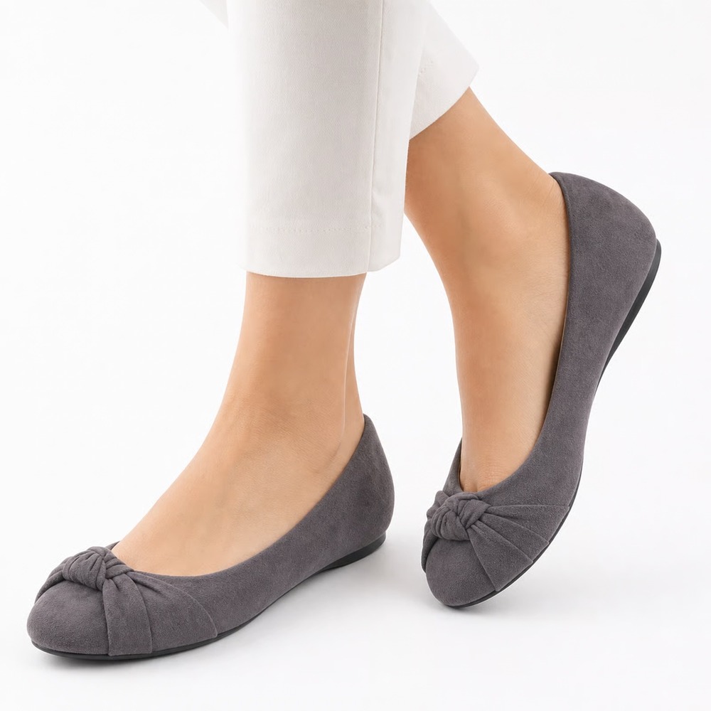 Sole Mates Womens Charcoal Grey Knotted Bow Faux Suede Ballet Flats Size XL 9-10